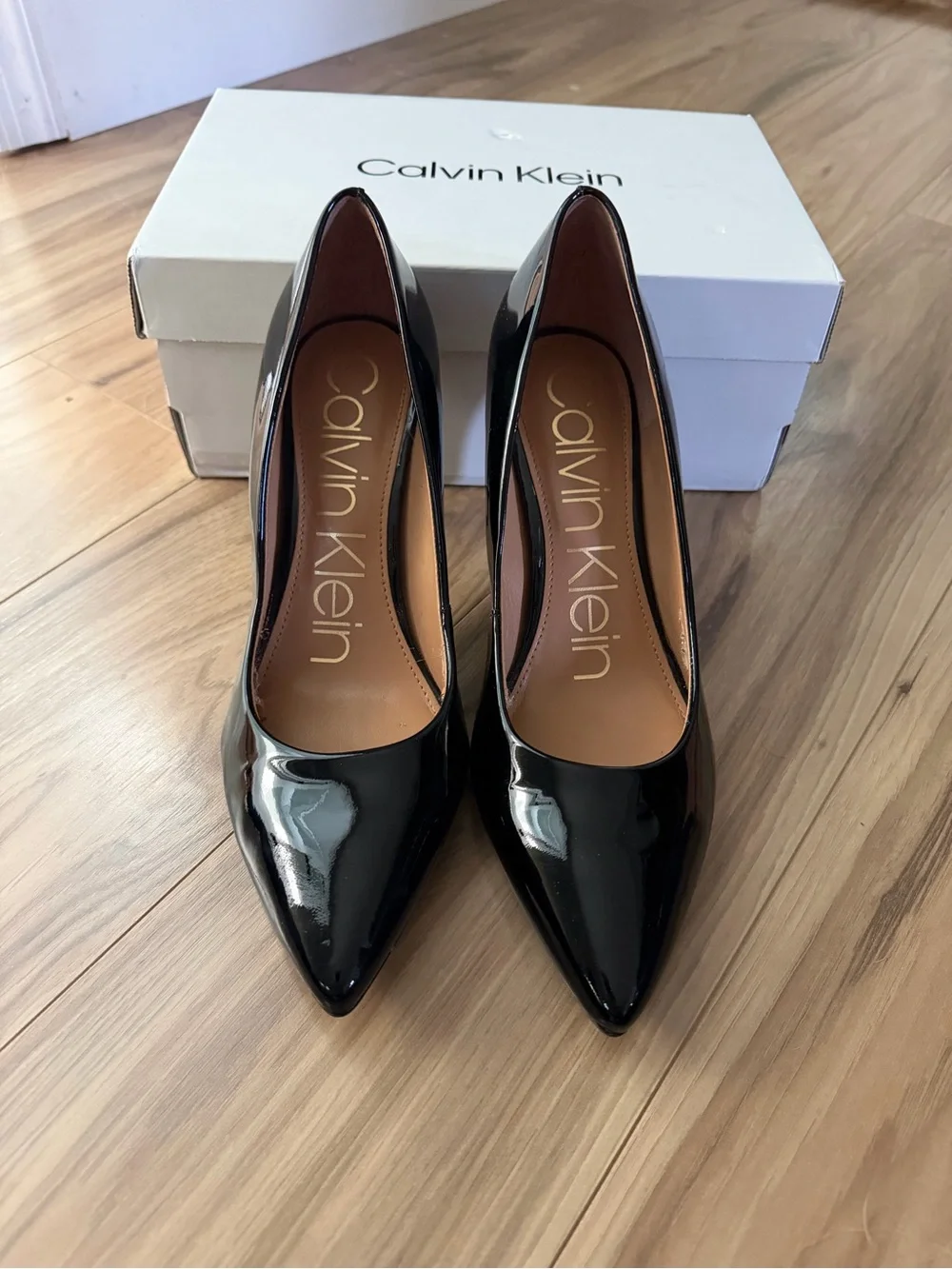 Calvin Klein Gayle Black Patent Pointed-Toe Pumps 8